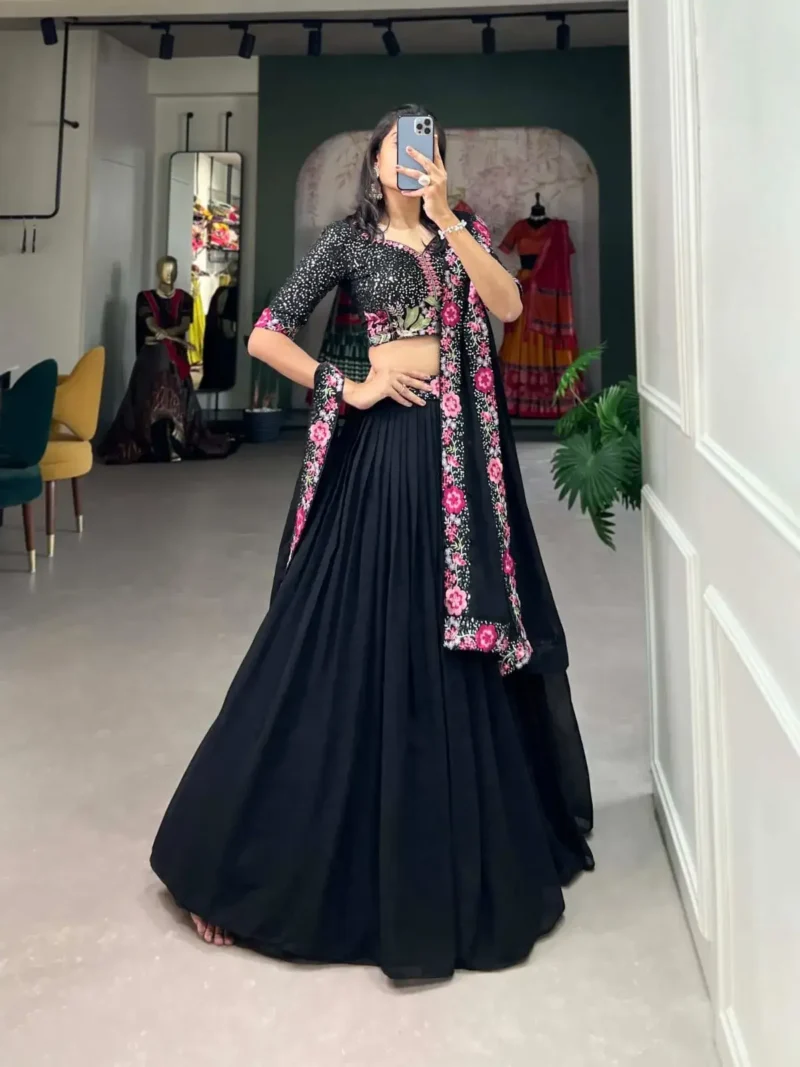 Plain Sequins And Thread Embroidered Georgette Lehenga choli
