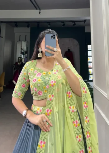 Plain Sequins Embroidered Grey Lehenga Choli