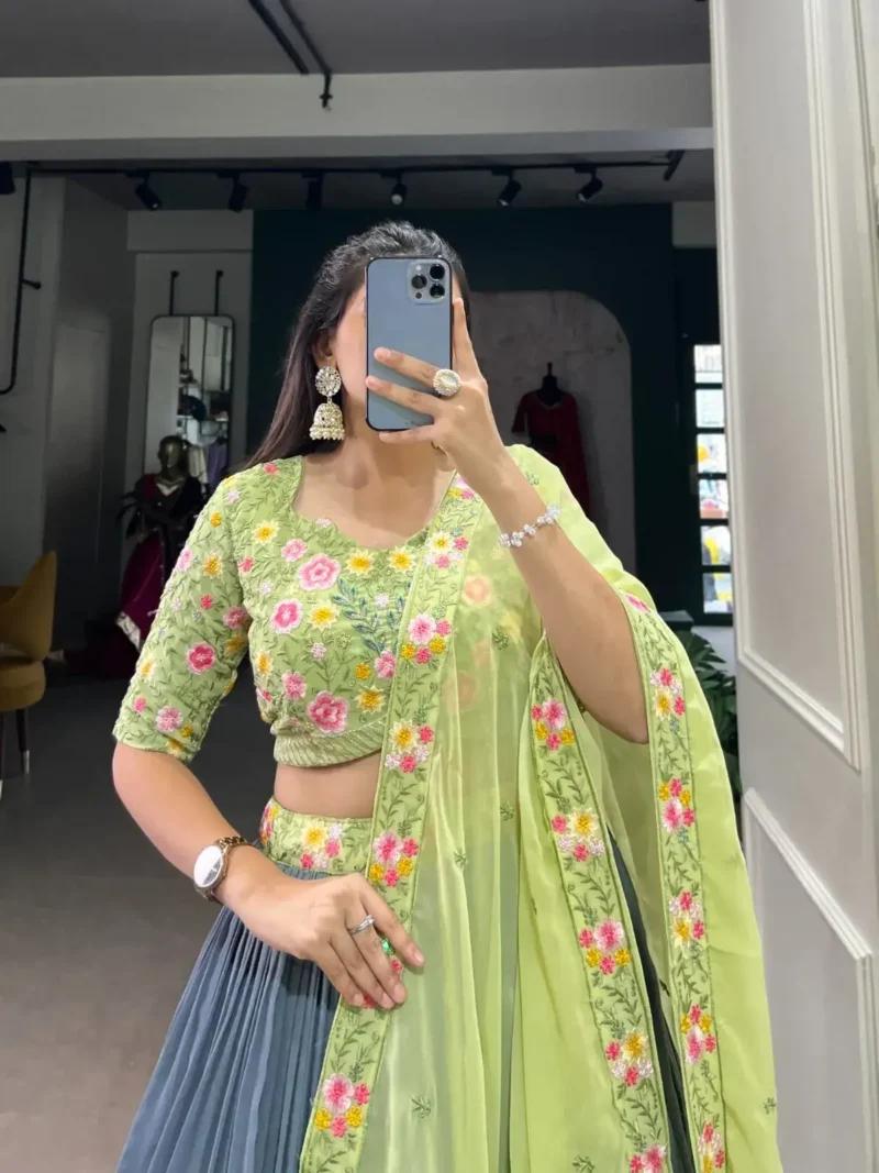 Plain Sequins Embroidered Grey Lehenga Choli