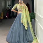 Plain Sequins Embroidered Grey Lehenga Choli