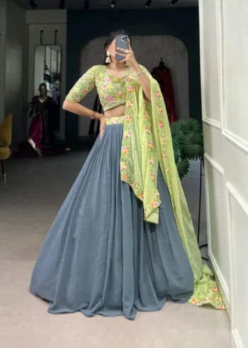 Plain Sequins Embroidered Grey Lehenga Choli