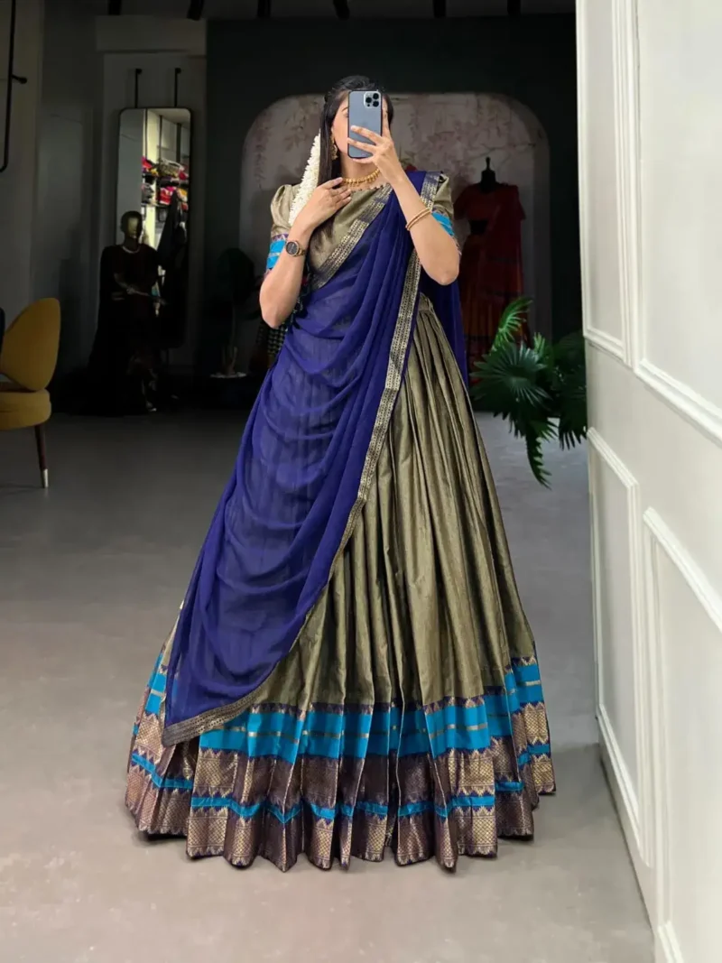 Poly Cotton Zari Weaving Work South Indian Lehenga Choli