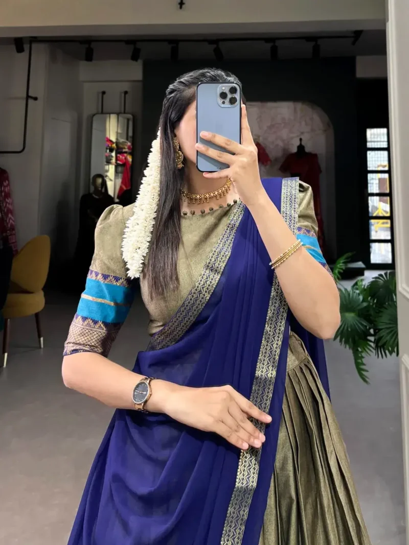 Poly Cotton Zari Weaving Work South Indian Lehenga Choli