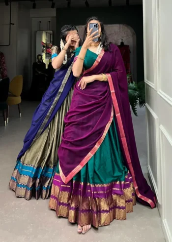 Poly Cotton Zari Weaving Work South Indian Lehenga Choli