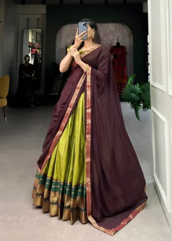 Poly Cotton Zari Weaving Work South Indian Lehenga Choli