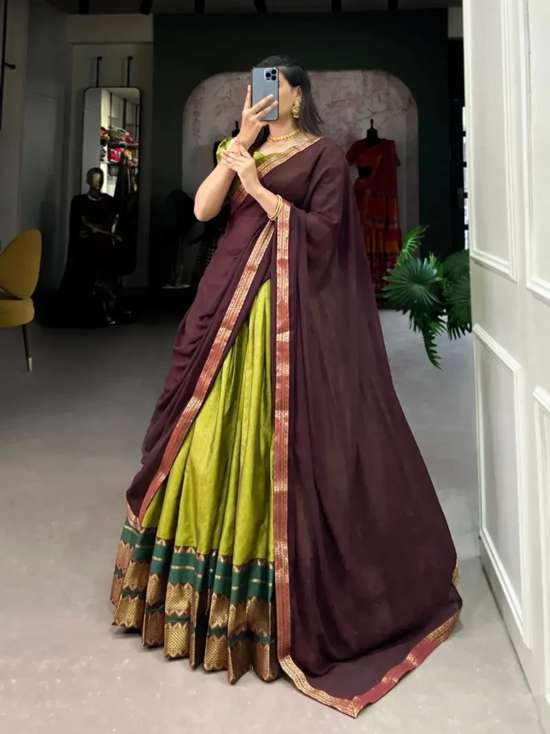 Poly Cotton Zari Weaving Work South Indian Lehenga Choli