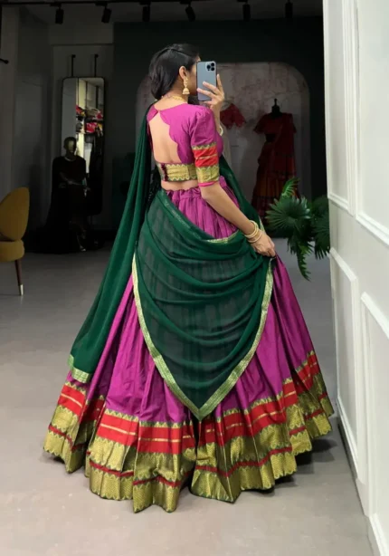 Poly Cotton Zari Weaving Work South Indian Lehenga Choli