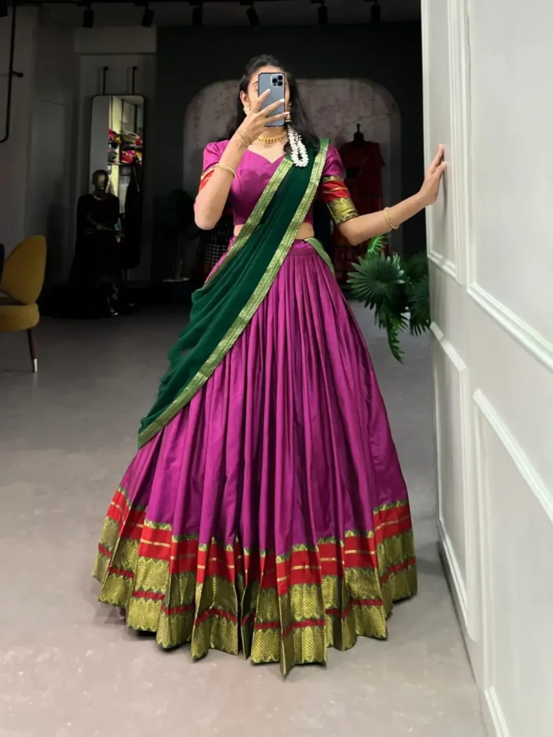 Poly Cotton Zari Weaving Work South Indian Lehenga Choli