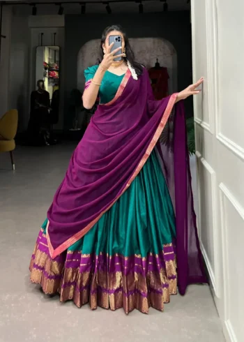 Poly Cotton Zari Weaving Work South Indian Lehenga Choli