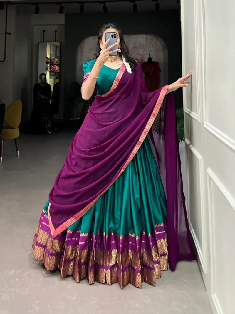 Poly Cotton Zari Weaving Work South Indian Lehenga Choli