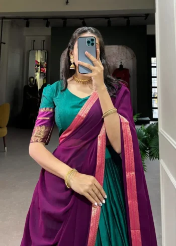 Poly Cotton Zari Weaving Work South Indian Lehenga Choli