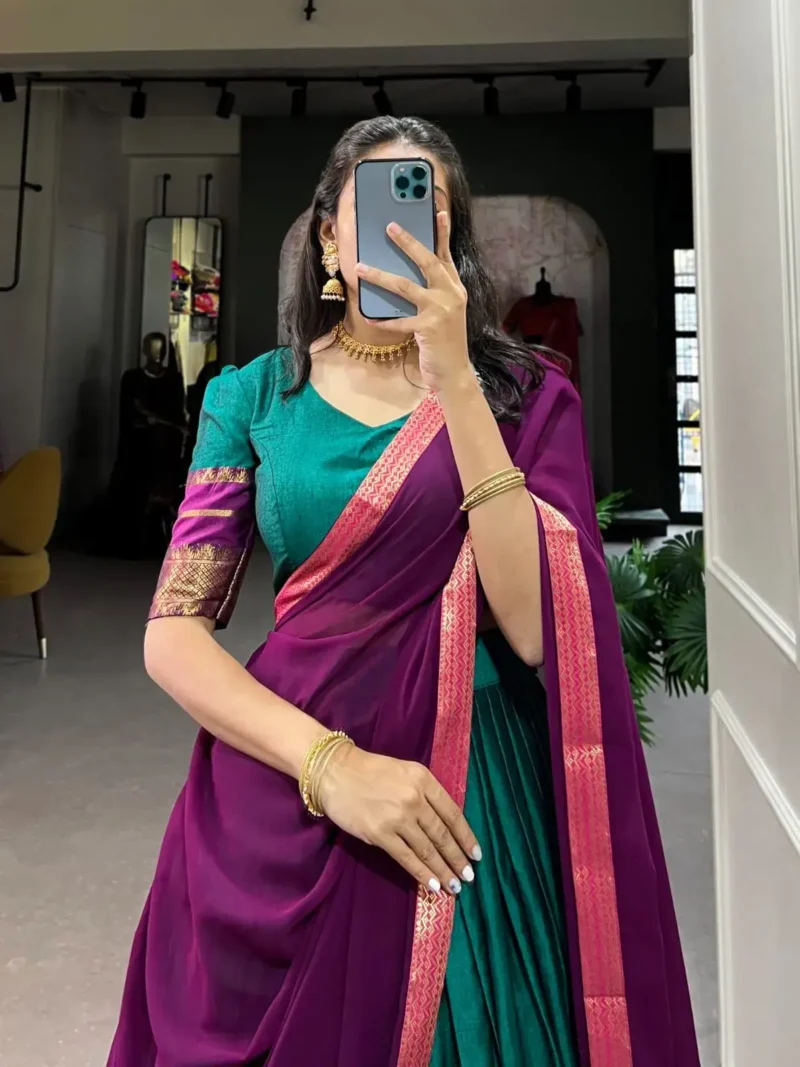 Poly Cotton Zari Weaving Work South Indian Lehenga Choli