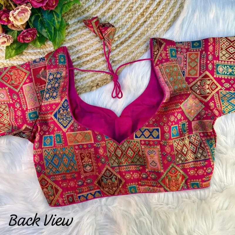Position Printed Viscose jacquard Blouse for Silk Saree