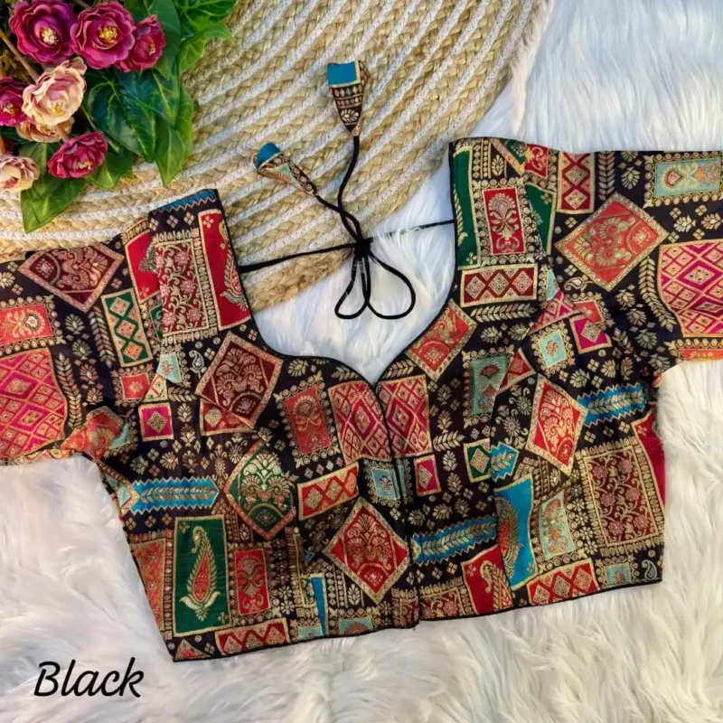 Position Printed Viscose jacquard Blouse for Silk Saree