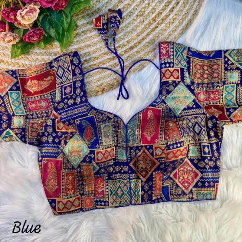 Position Printed Viscose jacquard Blouse for Silk Saree