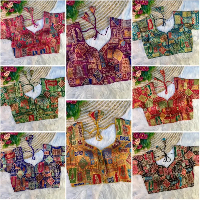 Position Printed Viscose jacquard Blouse for Silk Saree