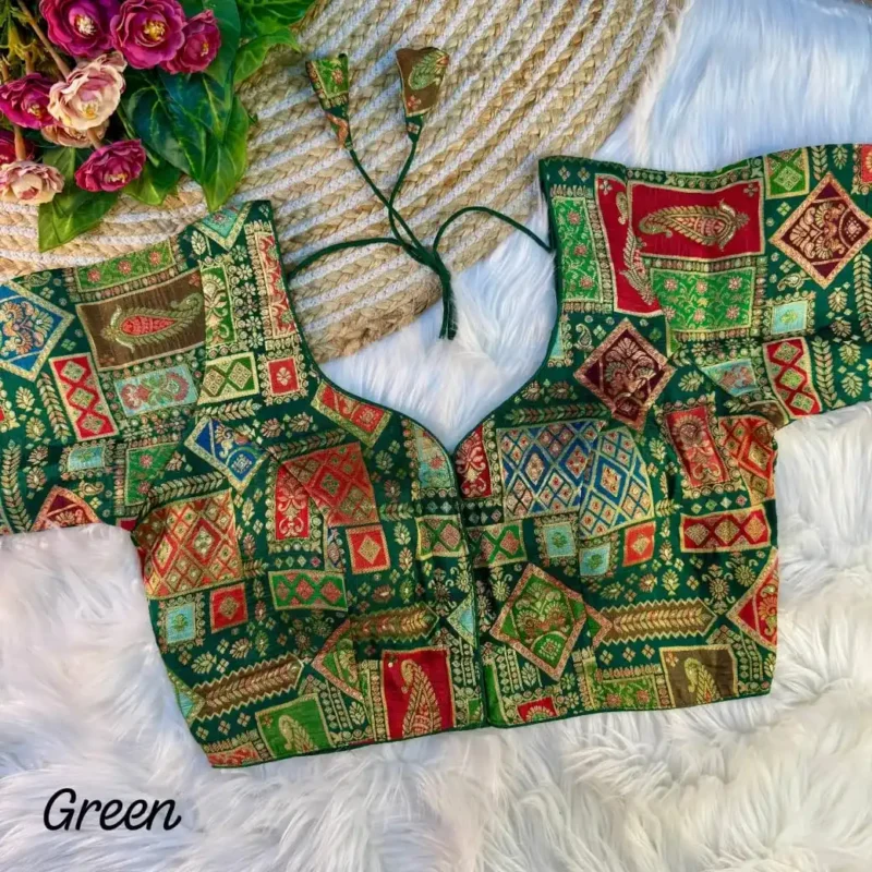 Position Printed Viscose jacquard Blouse for Silk Saree