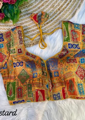 Position Printed Viscose jacquard Blouse for Silk Saree