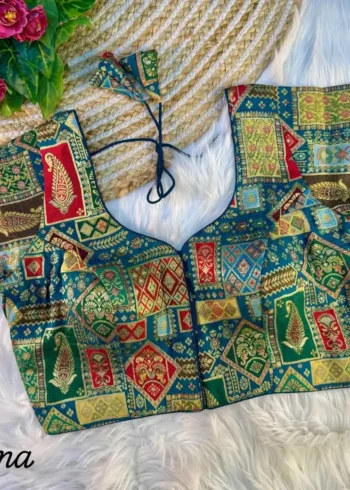 Position Printed Viscose jacquard Blouse for Silk Saree