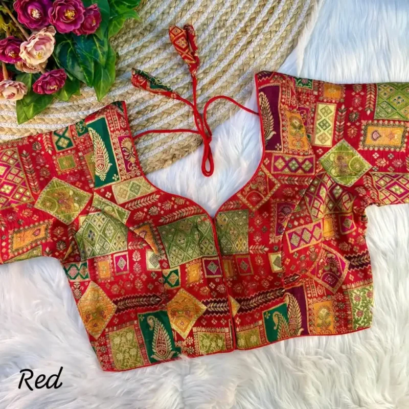 Position Printed Viscose jacquard Blouse for Silk Saree