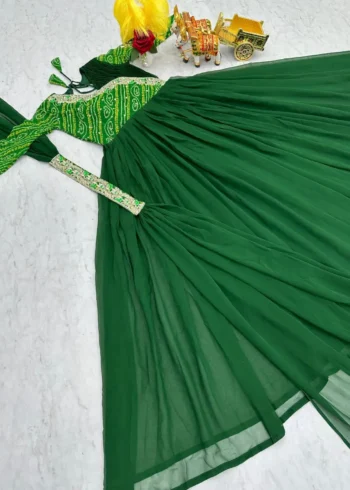 Pure Bandhej Sequins Embroidered Gown with Dupatta