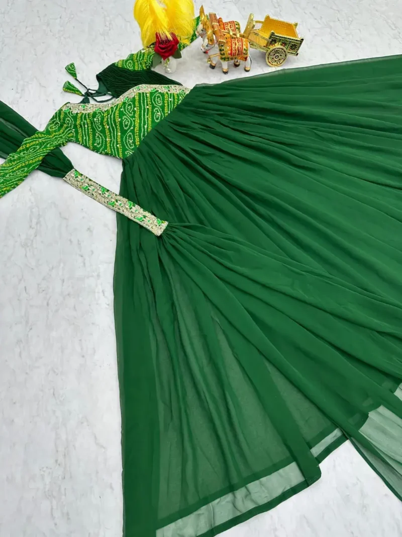 Pure Bandhej Sequins Embroidered Gown with Dupatta