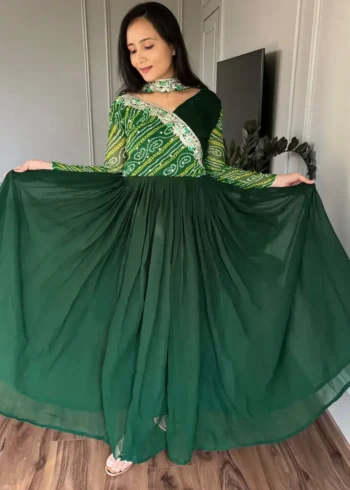 Pure Bandhej Sequins Embroidered Gown with Dupatta