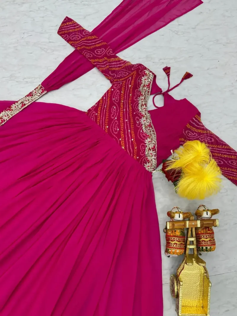 Pure Bandhej Sequins Embroidered Gown with Dupatta