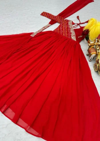 Pure Bandhej Sequins Embroidered Gown with Dupatta