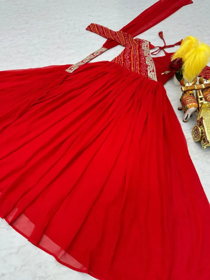 Pure Bandhej Sequins Embroidered Gown with Dupatta