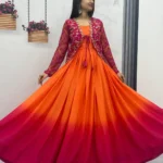 Pure Chinon Long Gown with Bandhej Jacket