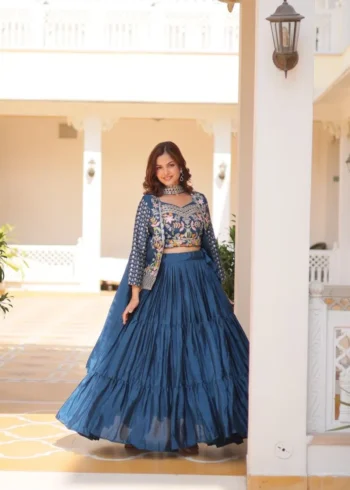 Pure Chinon Thread Work Lehenga Choli with Koti