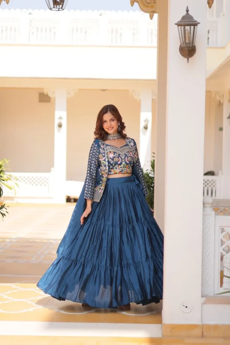Pure Chinon Thread Work Lehenga Choli with Koti
