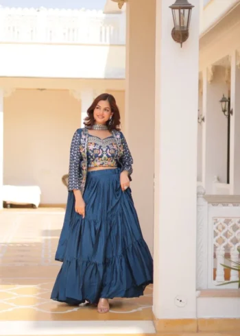 Pure Chinon Thread Work Lehenga Choli with Koti