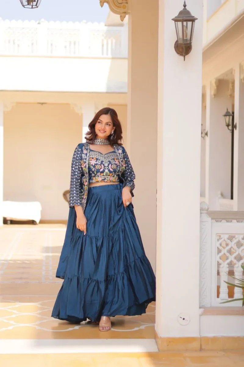 Pure Chinon Thread Work Lehenga Choli with Koti
