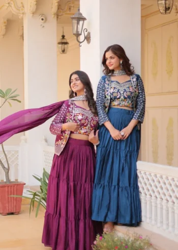 Pure Chinon Thread Work Lehenga Choli with Koti