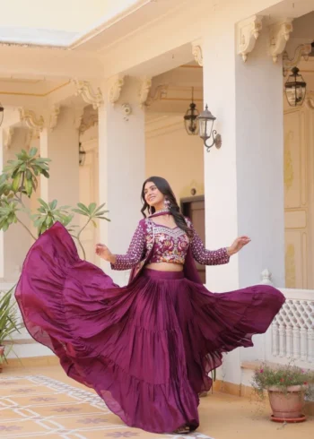 Pure Chinon Thread Work Lehenga Choli with Koti