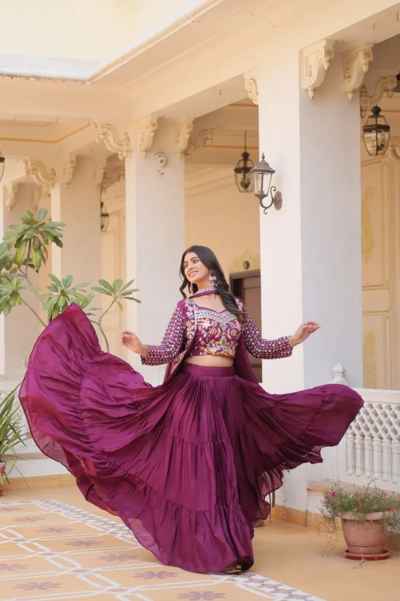 Pure Chinon Thread Work Lehenga Choli with Koti