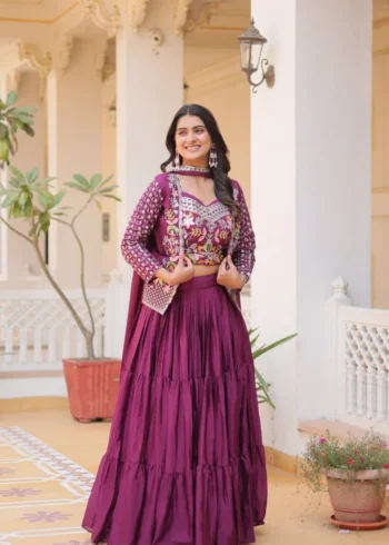 Pure Chinon Thread Work Lehenga Choli with Koti