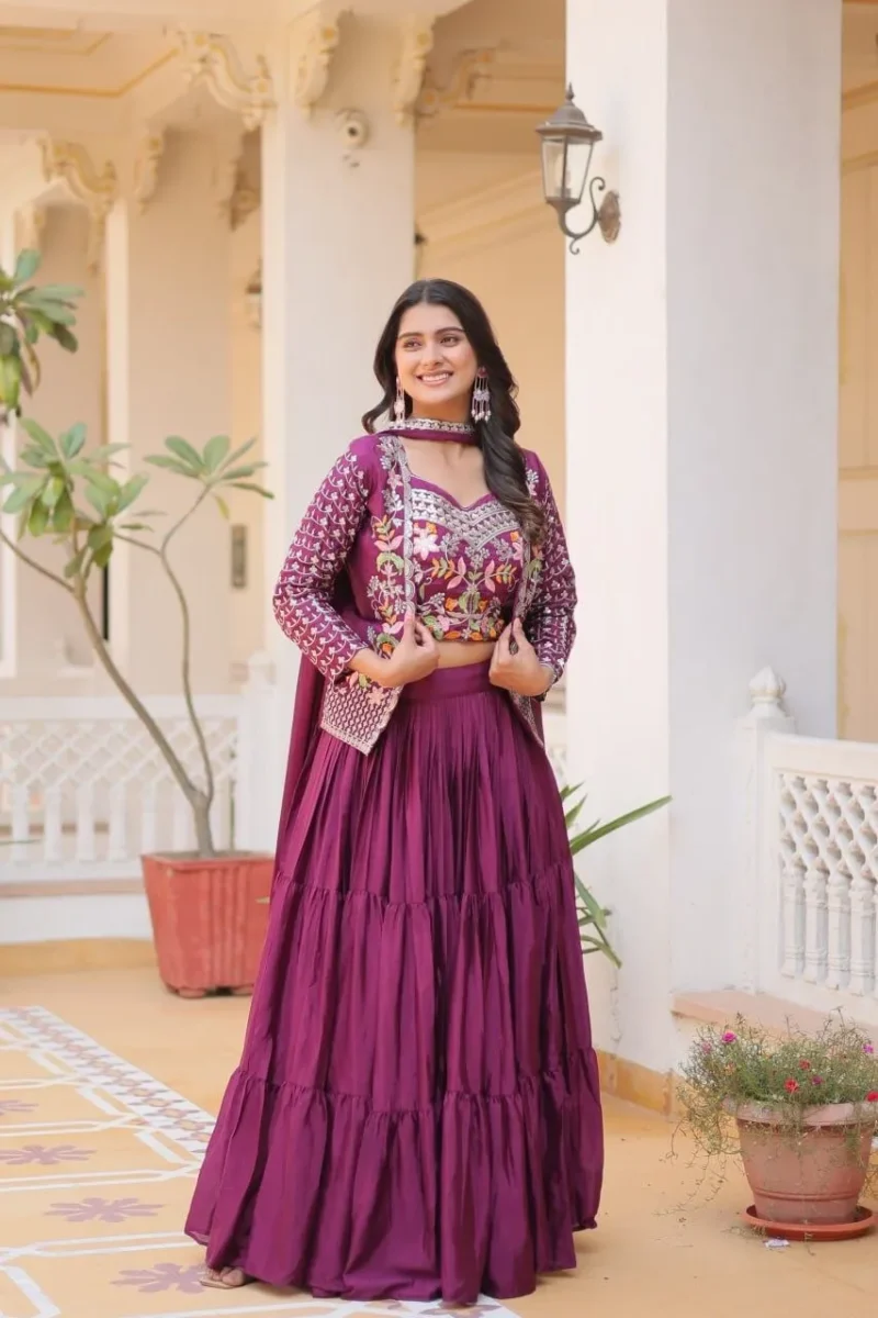 Pure Chinon Thread Work Lehenga Choli with Koti