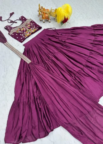 Pure Chinon Thread Work Lehenga Choli with Koti