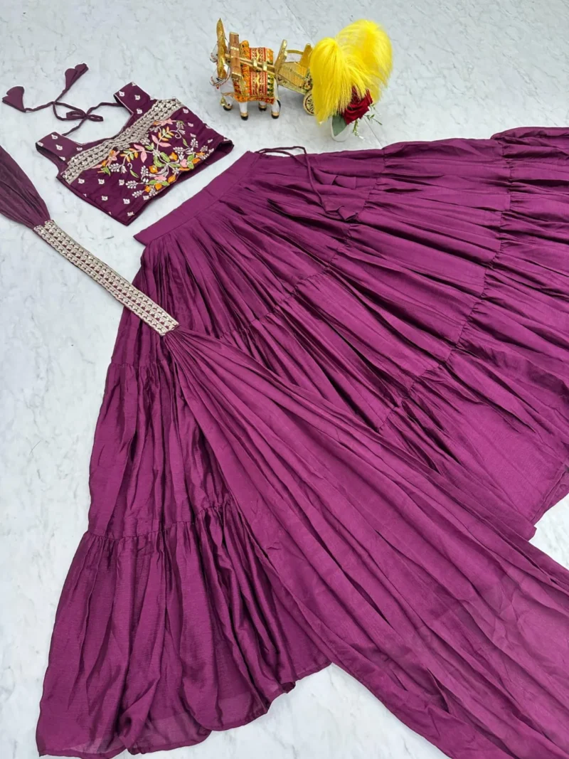 Pure Chinon Thread Work Lehenga Choli with Koti