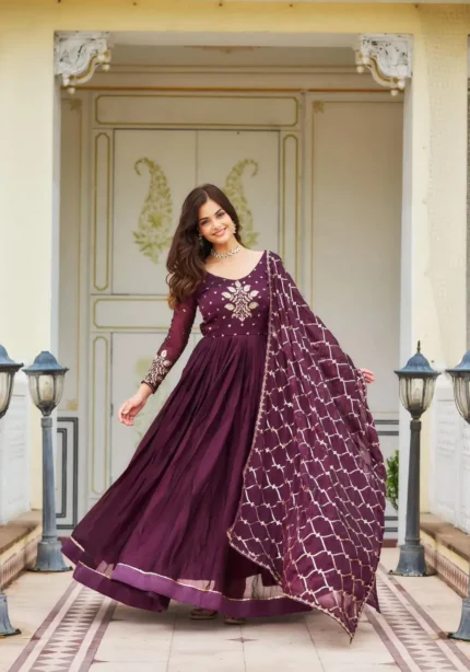 Pure Rangoli Sequins Embroidered Designer Gown with Dupatta