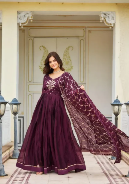 Pure Rangoli Sequins Embroidered Designer Gown with Dupatta