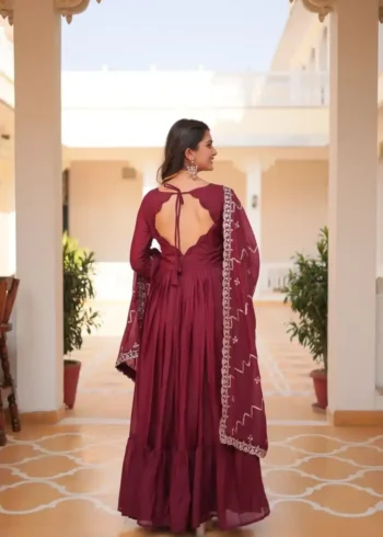 Pure Star Georgette Heavy Embroidered Designer Long Gown