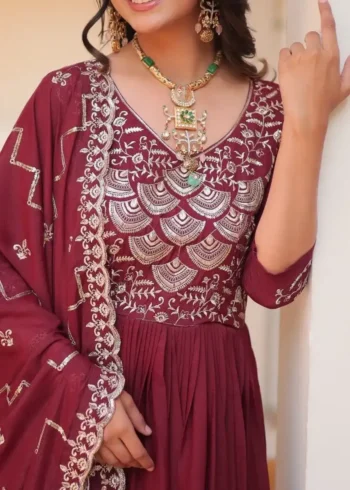 Pure Star Georgette Heavy Embroidered Designer Long Gown