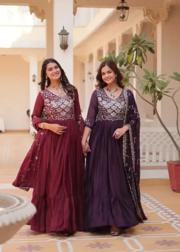 Pure Star Georgette Heavy Embroidered Designer Long Gown