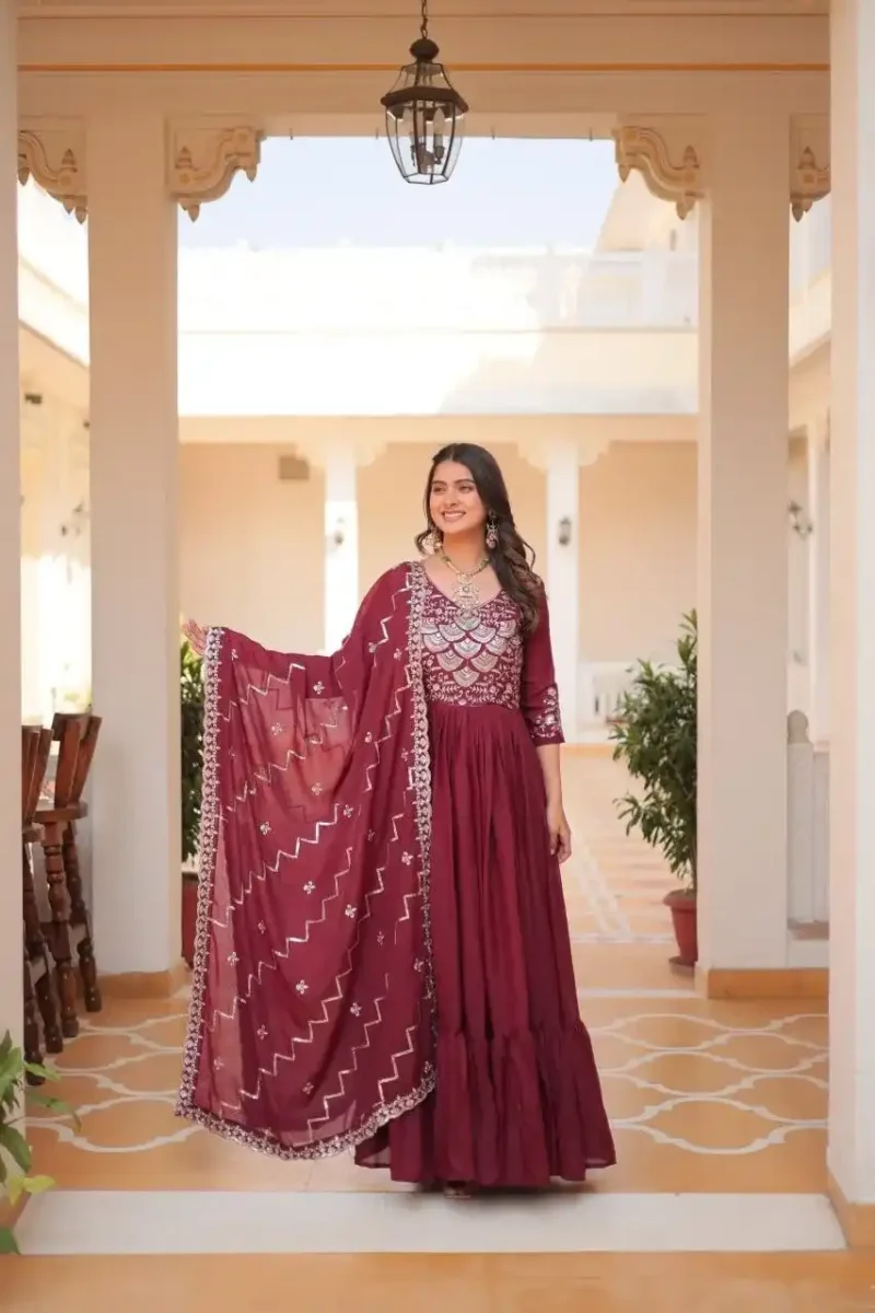 Pure Star Georgette Heavy Embroidered Designer Long Gown