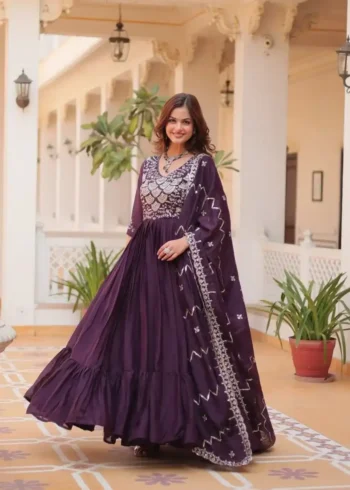 Pure Star Georgette Heavy Embroidered Designer Long Gown