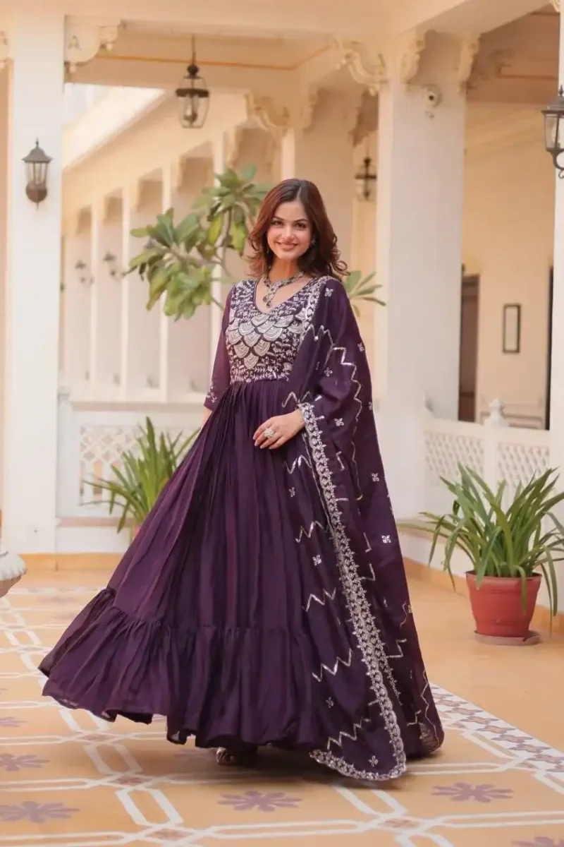 Pure Star Georgette Heavy Embroidered Designer Long Gown